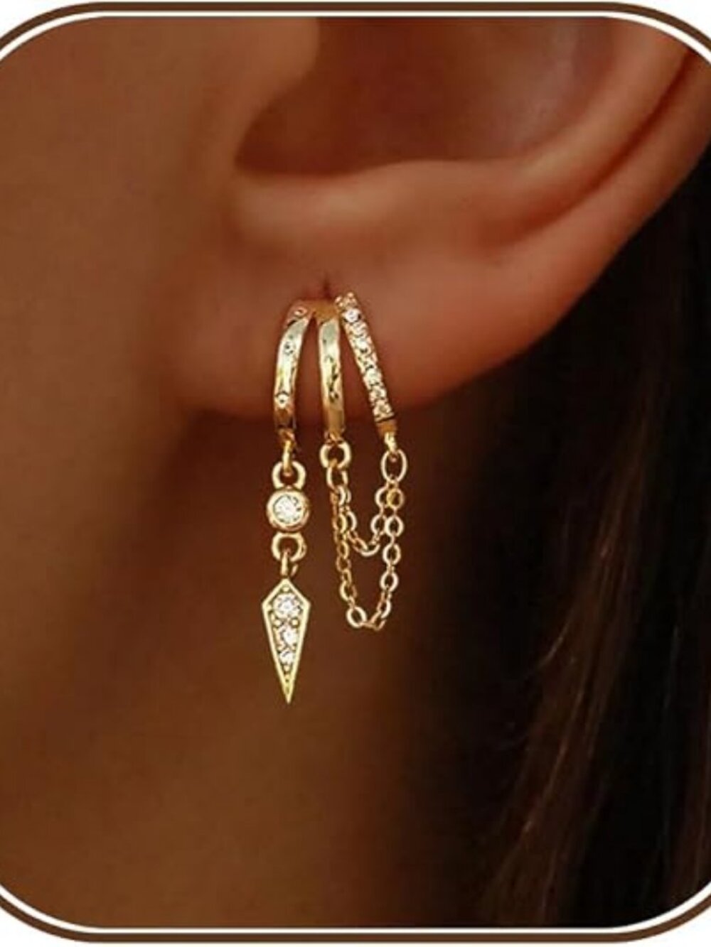 Dangle Earrings for Women,14k Gold Plated Triple Huggie Stud Earrings Cute State